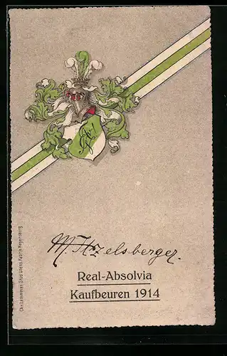 Künstler-AK Kaufbeuren, Real-Absolvia 1914, Wappen