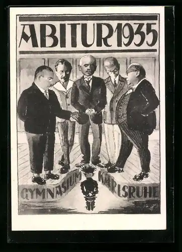 Künstler-AK Karlsruhe, Abitur 1935, Lehrer vor dem Prüfling