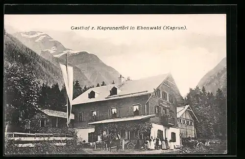 AK Kaprun, Ebenwald, Gasthof zum Kaprunertörl mit Pferdewagen