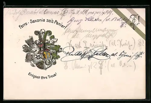 AK Leipzig, Studentenwappen und Banderole der Ferro-Saxonia