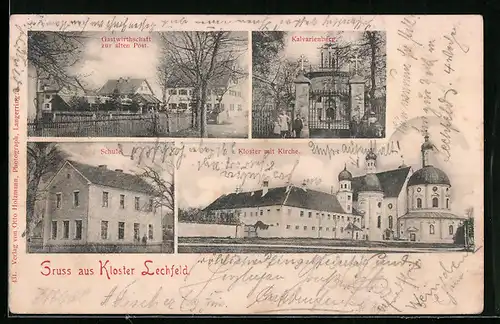AK Kloster Lechfeld, Gasthaus zur alten Post, Kalvarienberg, Schule