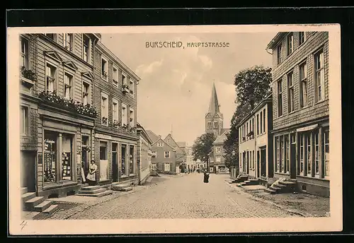 AK Burscheid, Hauptstrasse mit Geschäften