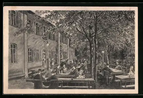 Künstler-AK Lechfeld, Lager Lechfeld, Gasthaus Steinernes Haus