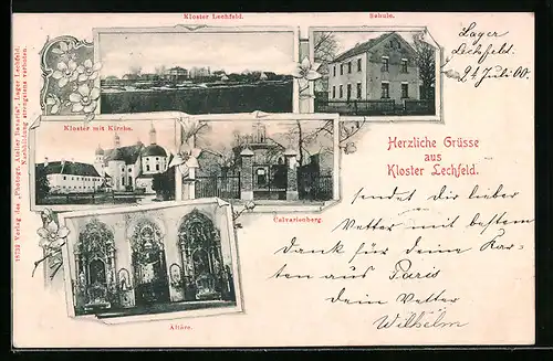 AK Lechfeld, Kloster mit Kirche, Altäre, Calvarienberg