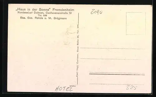 AK Duhnen, Hotel Haus in der Sonne, Cuxhavenerstrasse 12