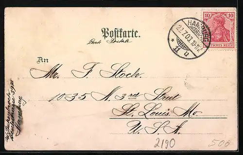 Lithographie Cuxhaven, Hotel Bellevue, Wasserturm, Alte Liebe