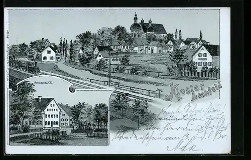 Lithographie Kloster Lechfeld, Ortsansicht, Gasthaus zur Post
