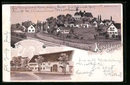 Lithographie Lechfeld, Kloster Lechfeld, Bürgermeister H. Naumayer