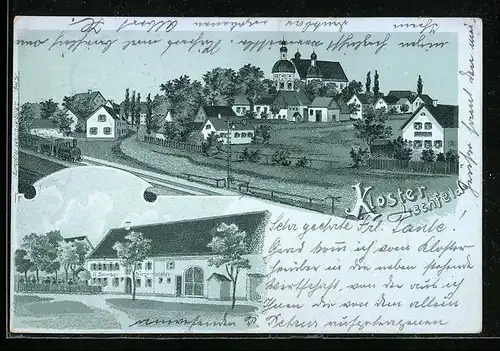 Lithographie Lechfeld, Kloster, Bürgermiester H. Neumayr