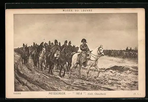 Künstler-AK 1814, Napoleon an der Spitze seiner Armee