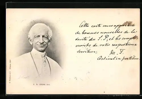 AK Portrait von lächelndem Papst Leo XIII.