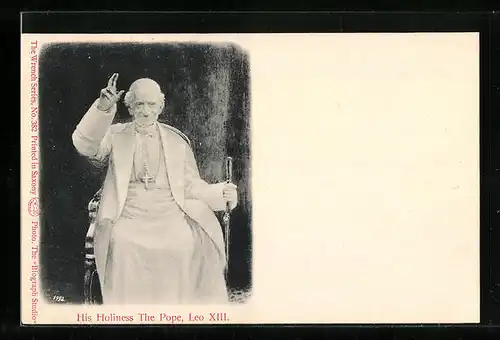 AK Portrait von Papst Leo XIII. mit segnender Hand