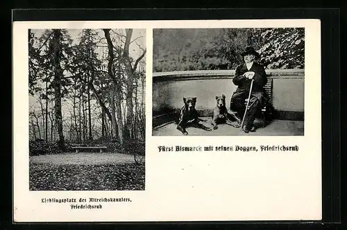AK Friedrichsruh, Fürst Bismarck mit seinen Doggen, Lieblingsplatz des Altreichskanzlers