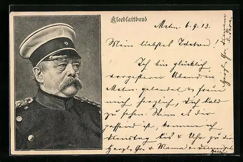 AK Kleeblattbund, Otto von Bismarck in Uniform mit Schirmmütze