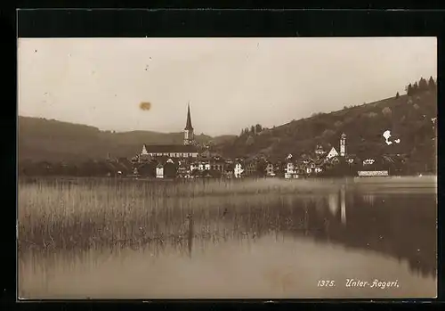 AK Unter-Aegeri, Ortsansicht über den Schilf