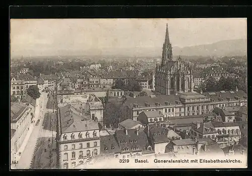 AK Basel, Generalansicht mit Elisabethenkirche