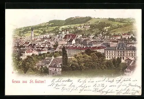 AK St. Gallen, Ortsansicht aus der Vogelschau