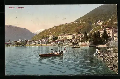AK Locarno, Ortsansicht vom Wasser aus