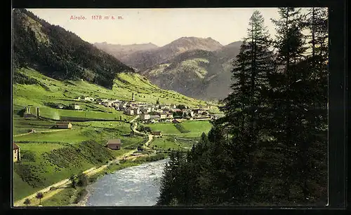 AK Airolo, Gesamtansicht mit Fluss und Umgebung