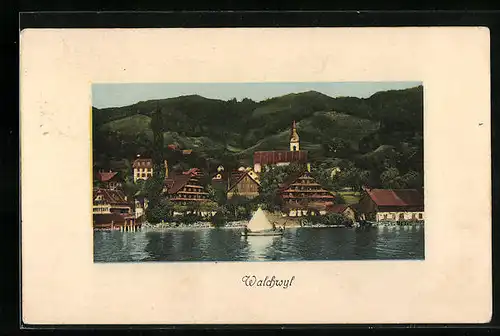 AK Walchwil, Teilansicht mit Wasser und Bergen