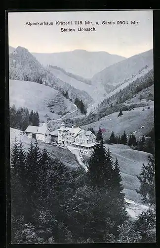 AK Urnäsch, Blick zum Alpenkurhaus Kräzerli a. Säntis aus der Vogelschau