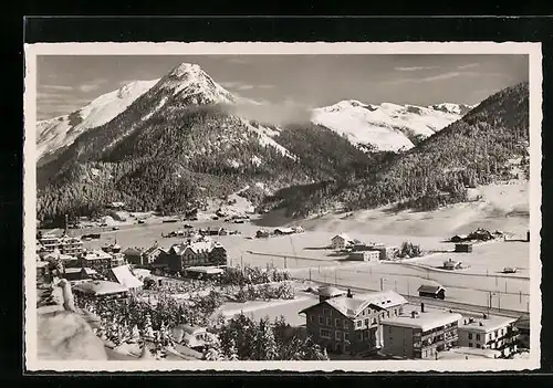 AK Davos-Dorf, Ortsansicht gegen Seehorn u. Pischahorn