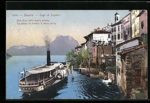 AK Gandria, Der Dampfer Italia verlässt den Ort am Lago di Lugano