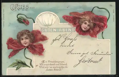 Lithographie Köpfe von Kleinkindern wachsen aus Blüten heraus, Metamorphose