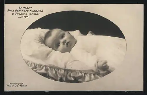 Foto-AK Prinz Bernhard Friedrich von Sachsen-Weimar-Eisenach, zur Taufe im Juli 1917