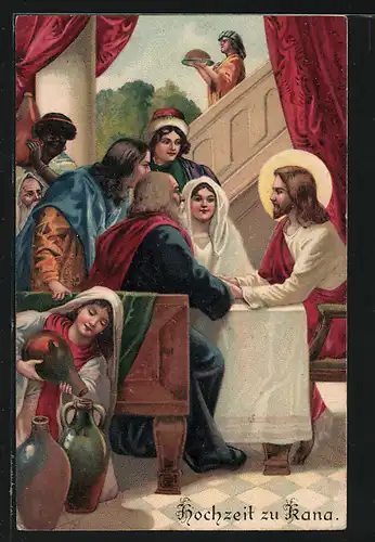 Präge-AK Jesus mit seinen Jüngern, Les noces de Cana