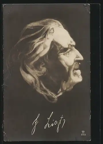 AK Metamorphose, Franz Liszt Portrait mit nackten Frauen