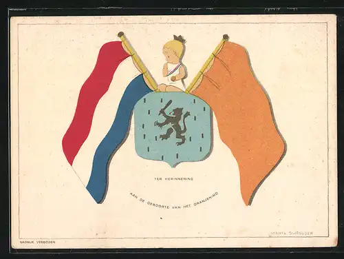 Künstler-AK Ter Herinnering aan de Geboorte van het Oranjekind, Königin Julianna von den Niederlanden