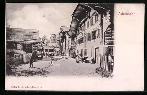 AK Adelboden, Strassenpartie mit Anwohnern