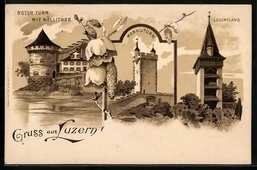 AK Luzern, Roter Turm mit Nölltor, Mannliturm, Luginsland