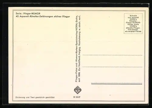 Künstler-AK Flieger-Latein, Der Schüler landet leicht und glatt, wenn er das Anschweb-Suchrohr hat