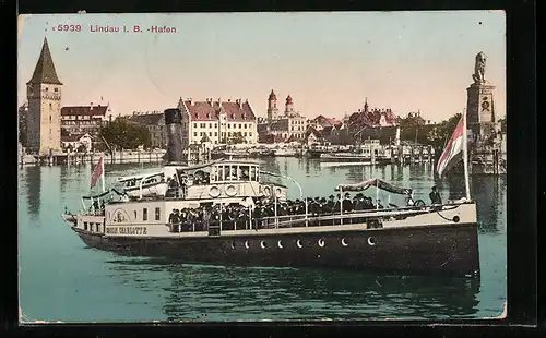 AK Lindau i.B., Hafen mit Dampfer Königin Charlotte