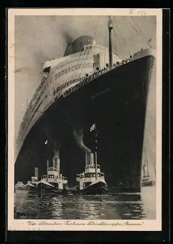 AK Passagierschiff Bremen und Schlepper