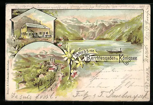 Lithographie Berchtesgaden, Königsee, Panorama