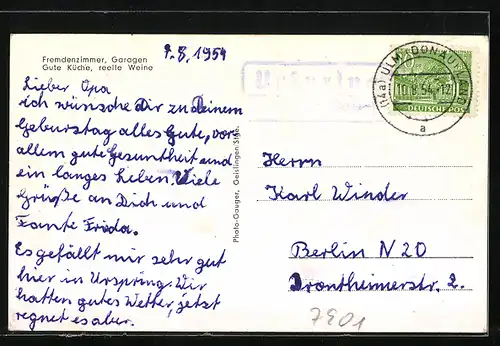 AK Urspring /Kr. Ulm-D., Ortsansicht aus der Vogelschau, Gasthaus zum Hirsch, Bes. Familie Schmid, Lonequelle