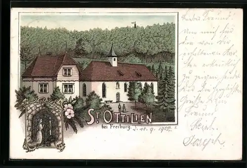 Lithographie St. Ottilien bei Freiburg, Kapelle im Wald