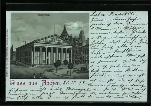 Lithographie Aachen, Platz vor der Theater