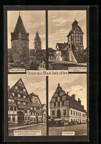 AK Bad Salzuflen, Schliepsteiner Turm, Katzenturm, Rathaus