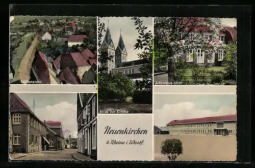 AK Neuenkirchen i. W., Teilansicht, Blick zur Kirche, Hauptstrasse