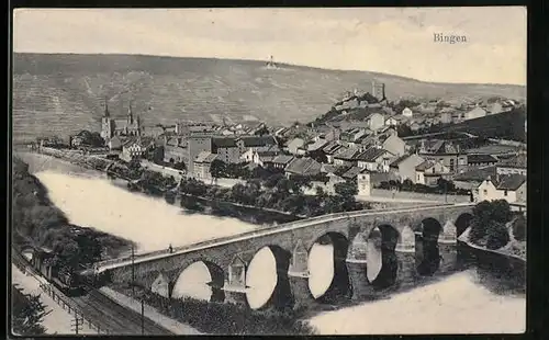 AK Bingen, Teilansicht mit Brücke