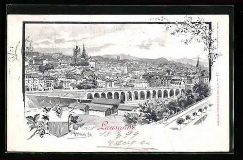 Künstler-AK Lausanne, Ort mit Kirchen