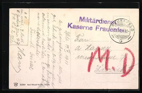 AK Frauenfeld, Postgebäude mit Soldaten auf dem Vorplatz
