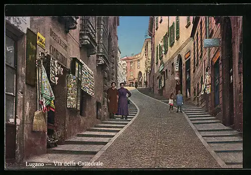 AK Lugano, Via della Cattedrale mit Geschäften