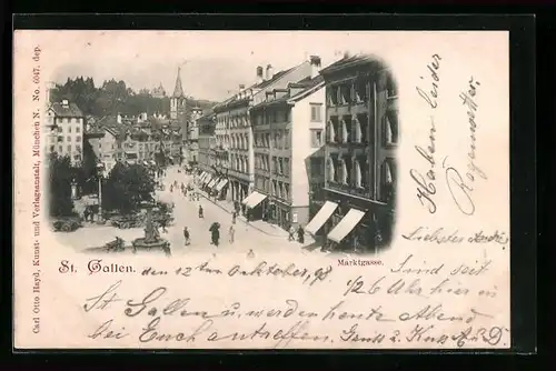 AK St. Gallen, Marktgasse mit Geschäften