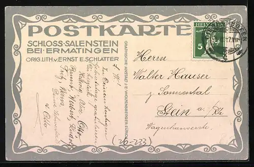 Künstler-AK Ernst E. Schlatter: Ermatingen, Totale von Schloss Salenstein