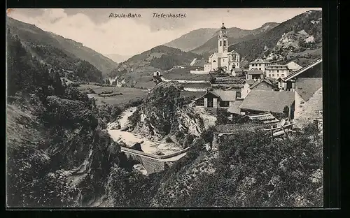 AK Tiefenkastel, Blick auf den Ort an der Albula-Bahn